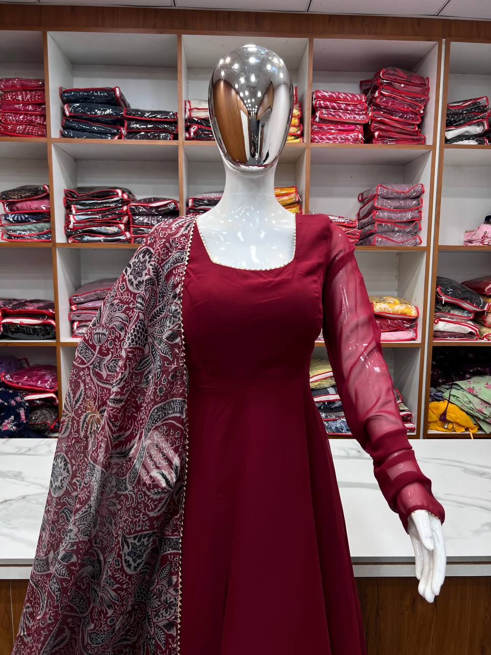 Maroon Color Party Wear Georgette Fabric Anarkali Dress