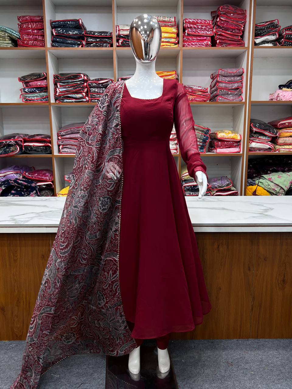 Maroon Color Party Wear Georgette Fabric Anarkali Dress