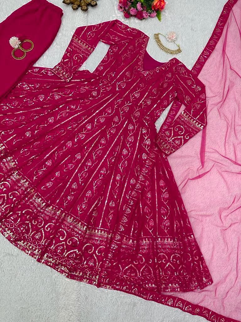 Buy Beautiful Embroidery With Sequence Work Anarkali Gown