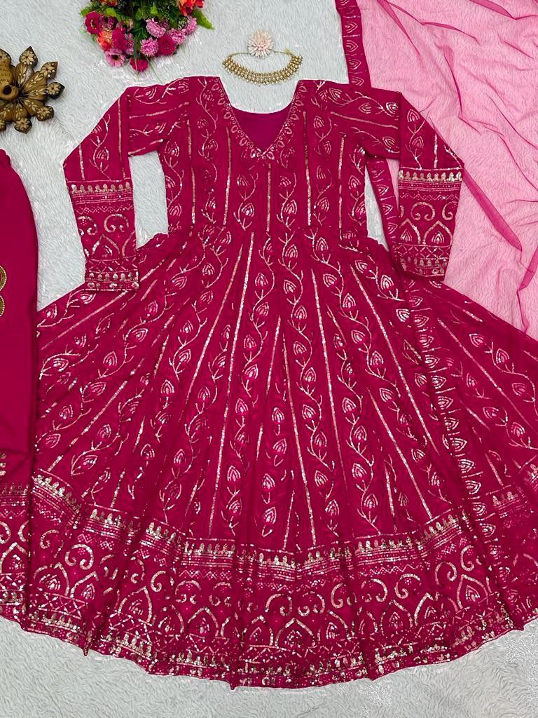 Buy Beautiful Embroidery With Sequence Work Anarkali Gown