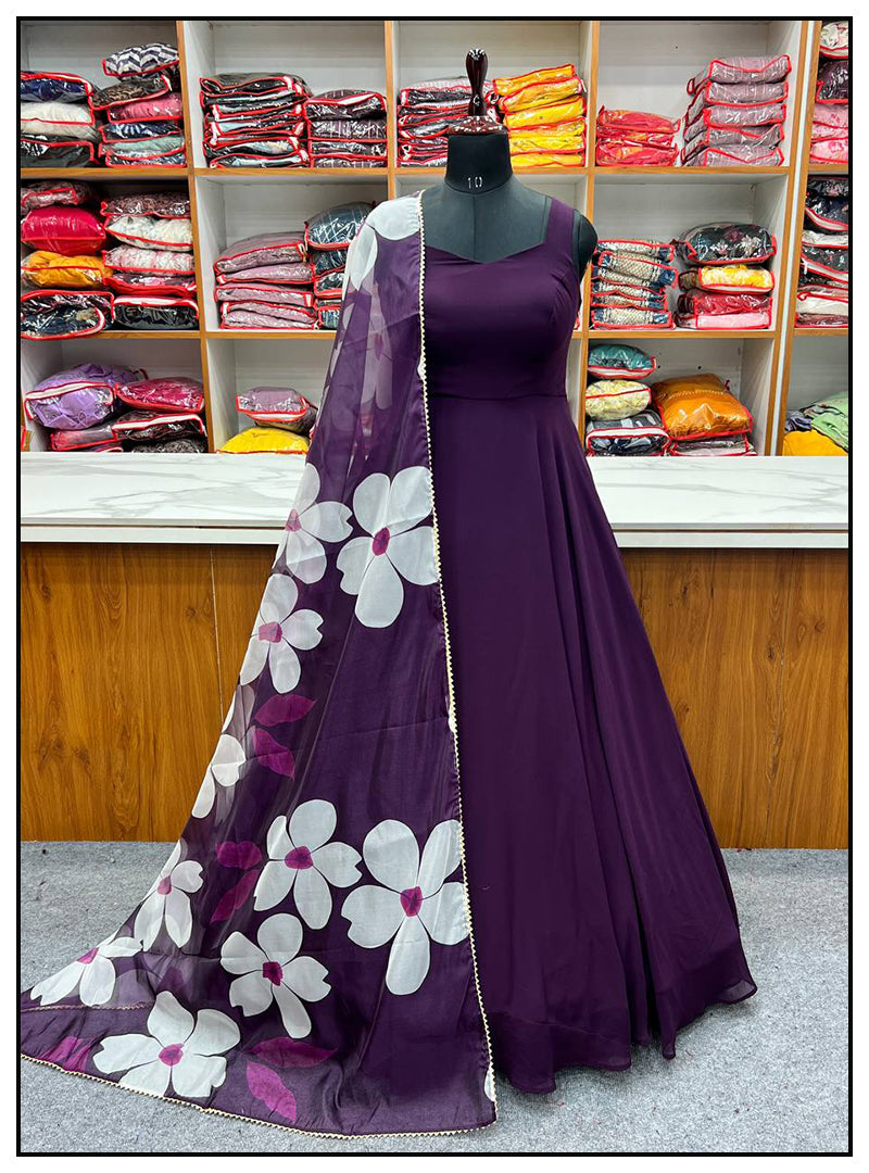 Purple Color Party Wear Designer Georgette Gown