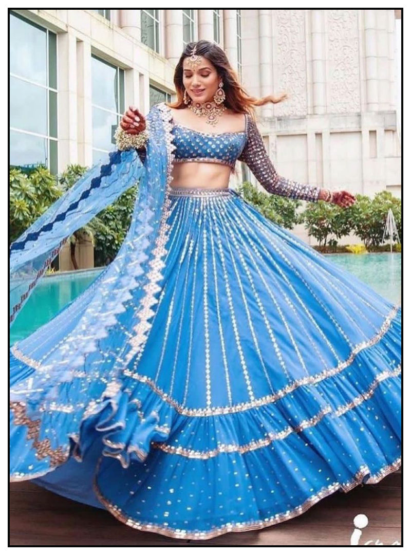 Sky Blue Georgette Heavy Sequence Lehenga Choli