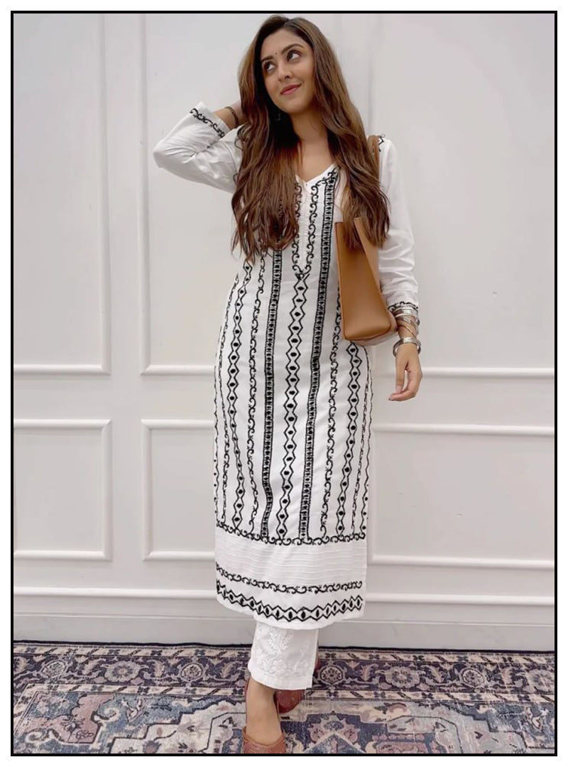 Farheen in Chikankari Long Kurta in Rayon for Women